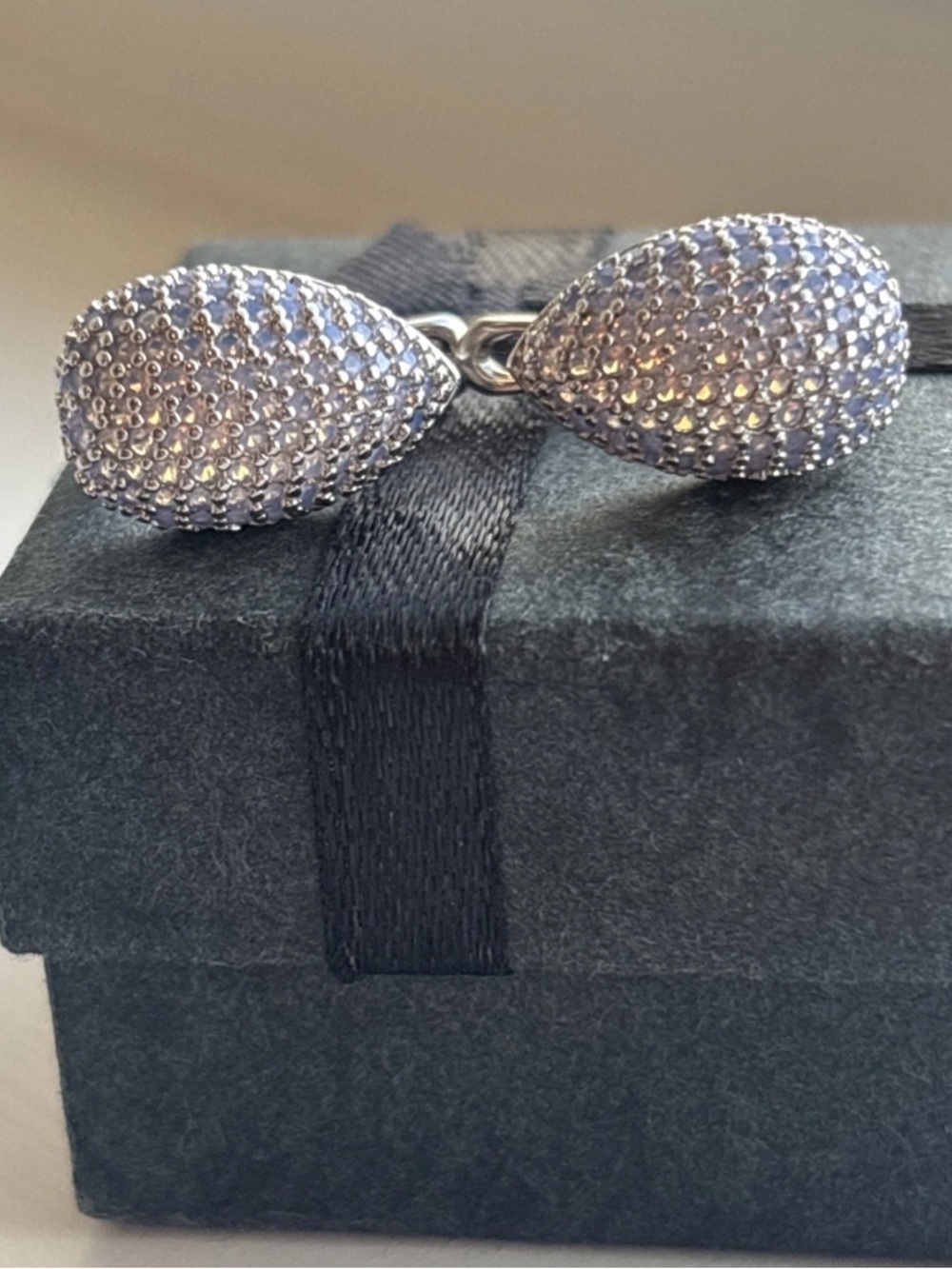 White Gold Pave Teardrop Earrings Leverback Bridal Statement Sparkle Iridescent